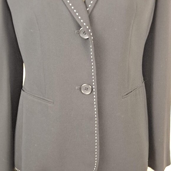 Ann Taylor Loft Petites Size 4P Black Blazer White Stitching 2 Button Front EUC - Picture 3 of 9